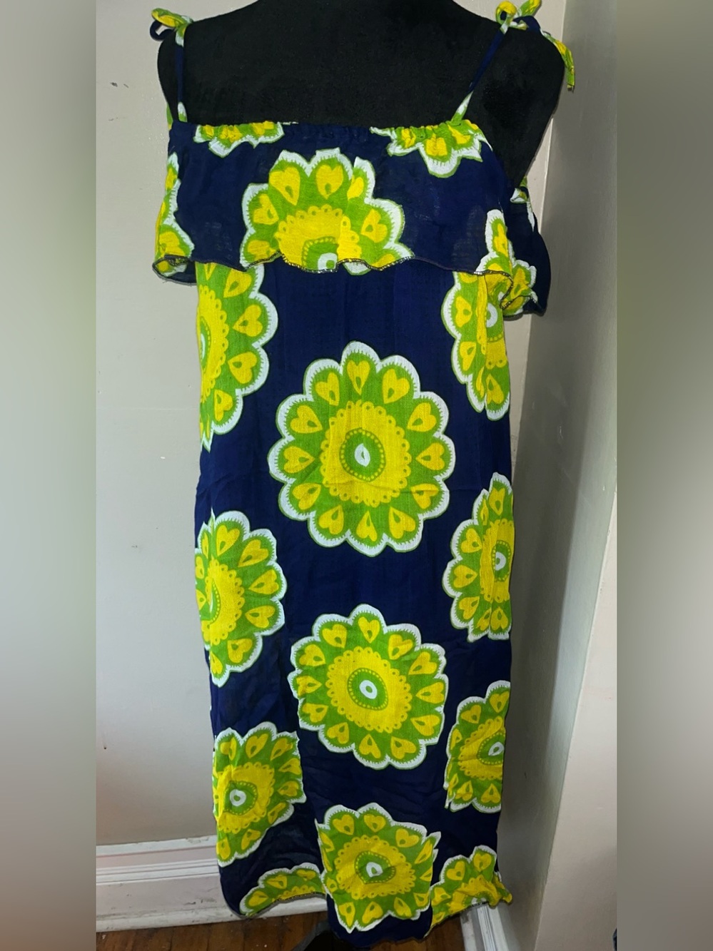 Raga/Chaudry KC navy and yellow floral gauze dress Size M